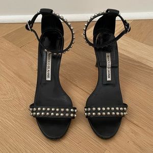 SOLD Manolo Blahnik black leather studded